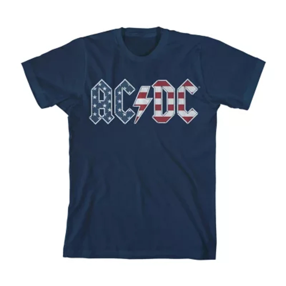 Little & Big Kid Boys Crew Neck Short Sleeve Flag Loose Fit AC/DC Graphic T-Shirt
