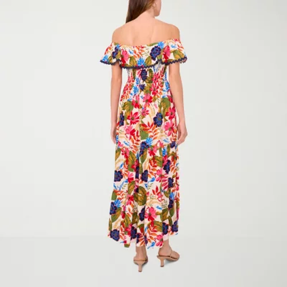 Sam And Jess Womens Off The Shoulder Short Sleeve Floral Maxi Dress