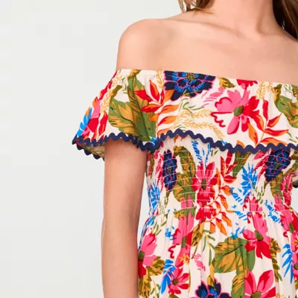 Sam And Jess Womens Off The Shoulder Short Sleeve Floral Maxi Dress