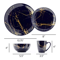 Elama Fine Marble 16 Pc Dark Blue 16-pc. Ceramic Dinnerware Set