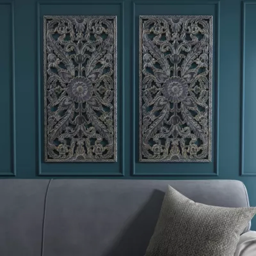 Madison Park Botanical Distressed Carved Wood 2-pc. Wall Art Set