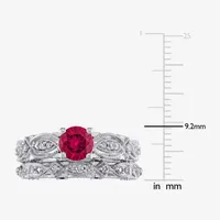 Modern Bride Gemstone Womens 1/10 CT. T.W. Lab Created Red Ruby 10K White Gold Bridal Set