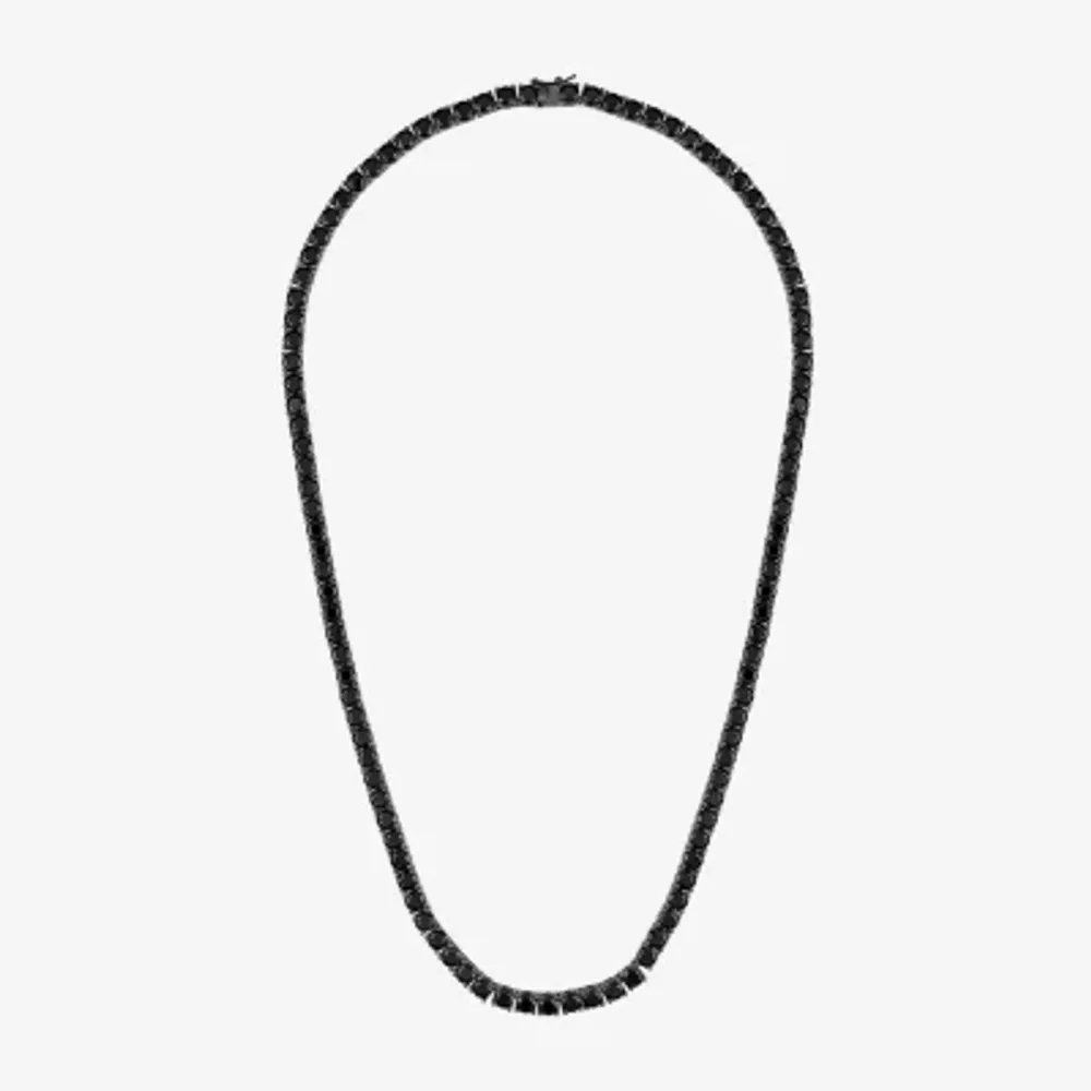 Mens Black Spinel Sterling Silver 22 Inch Tennis Necklace