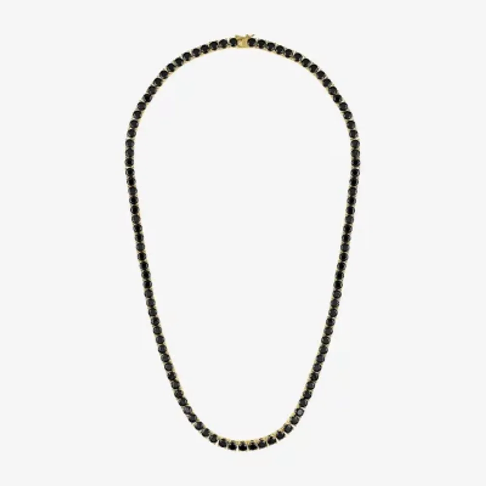 Mens Black Spinel 14K Gold Over Silver 22 Inch Tennis Necklace