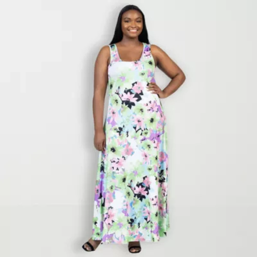 24seven Comfort Apparel Womens Short Sleeve Paisley Plus Maxi Dress
