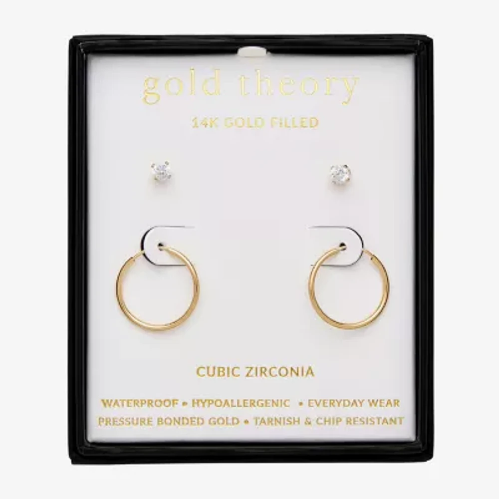 Gold Theory Womens Cubic Zirconia Round 2 Pair Earring Set
