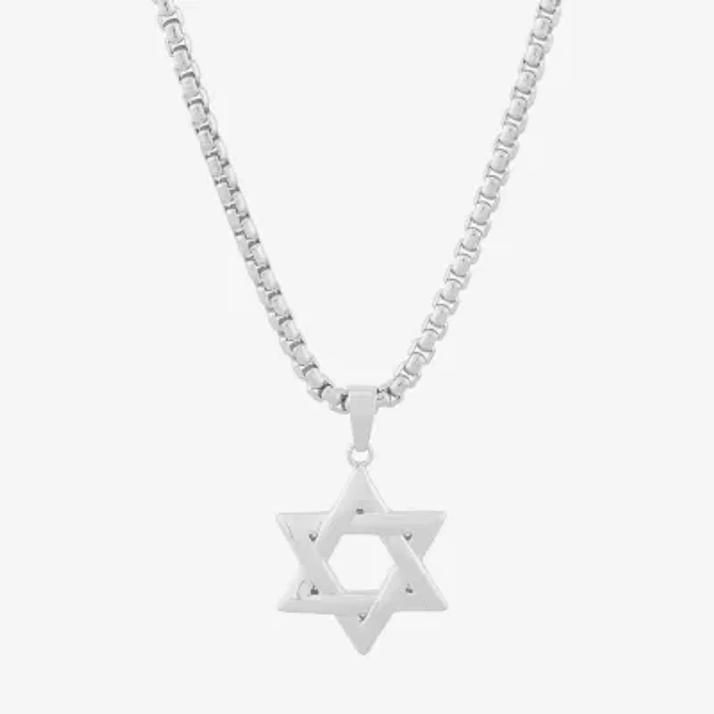 Star Of David Womens Sterling Silver Star 24 Inch Pendant Necklace