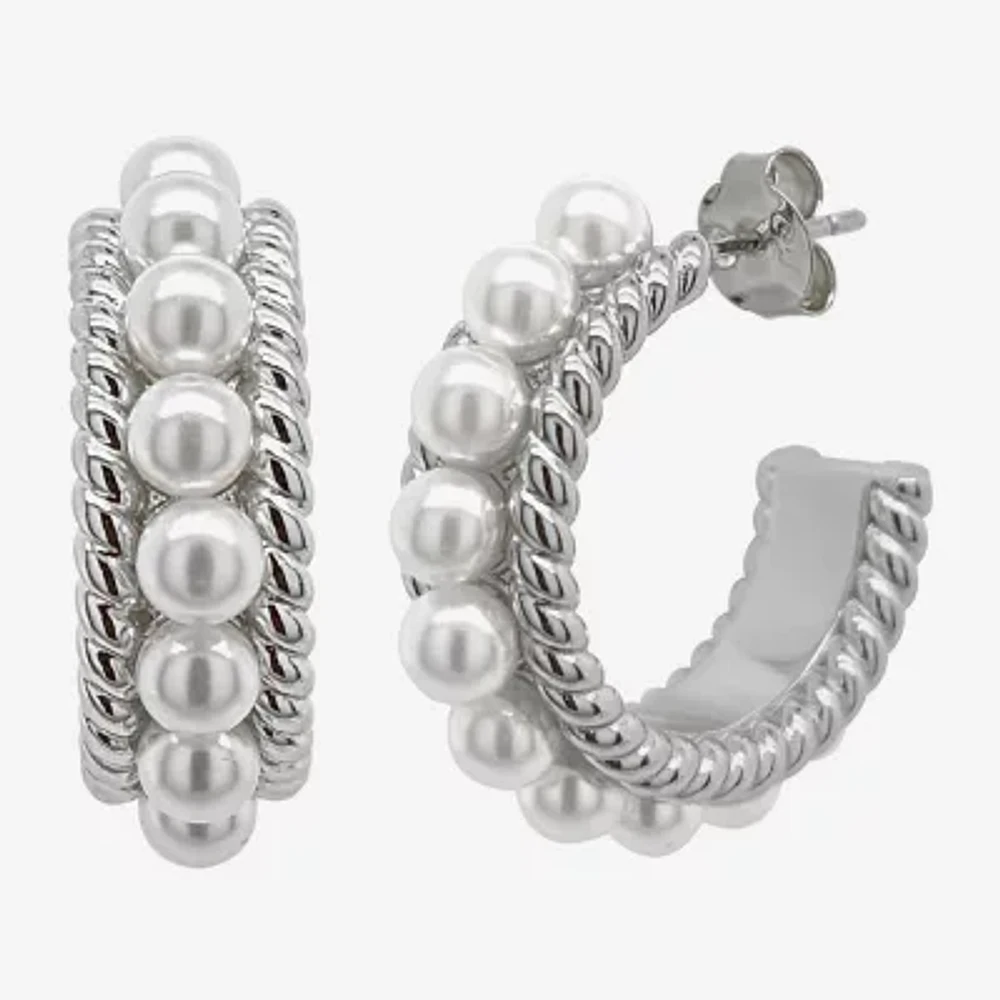 Sparkle Allure Womens White Simulated Pearl 26mm Hypoallergenic Hoop Earrings