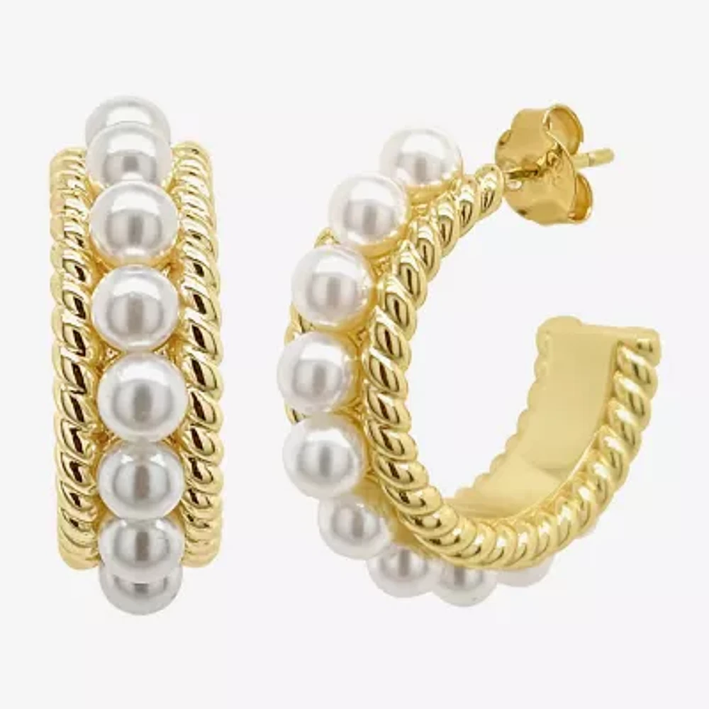 Sparkle Allure Womens White Simulated Pearl 14K Gold Over Brass 26mm Hypoallergenic Hoop Earrings