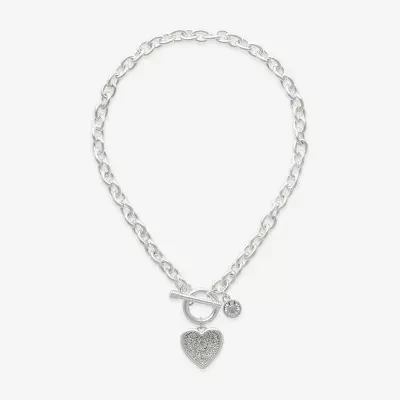 Bold Elements Silver Tone Womens Glass Heart 17 Inch Pendant Necklace