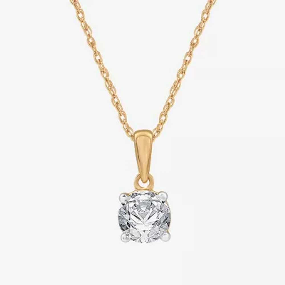 Womens 1 CT. Lab Grown White Diamond 14K Gold Round 18 Inch Pendant Necklace