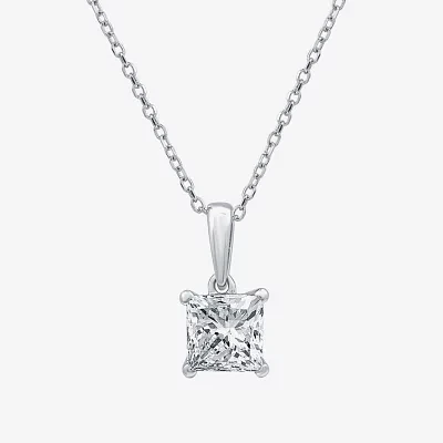 Womens 1 CT. Lab Grown White Diamond 14K White Gold 18 Inch Pendant Necklace