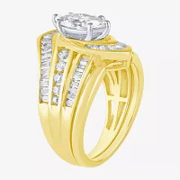 (G / Si2) Womens 2 CT. T.W. Lab Grown White Diamond 10K Gold Side Stone Bypass  Bridal Set