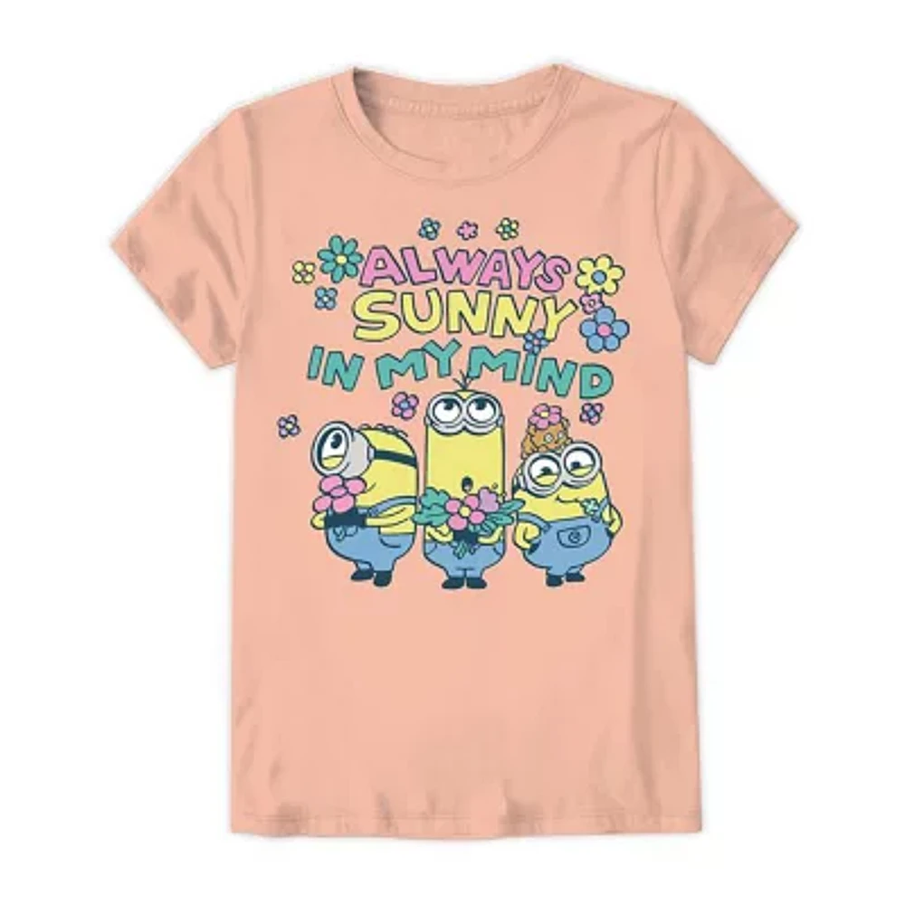 Little & Big Kid Girls Crew Neck Short Sleeve Regular Fit Minions Graphic T-Shirt