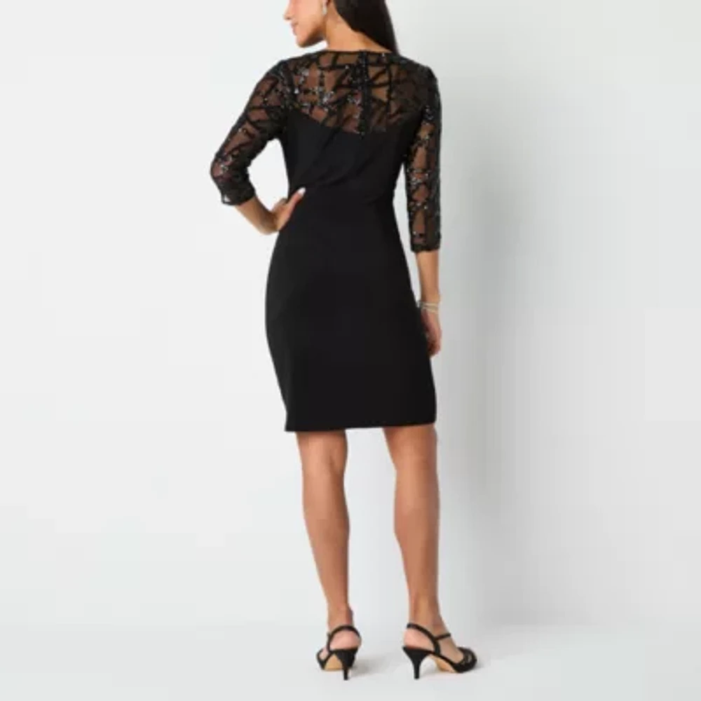 Brianna Milay Womens Sequin 3/4 Sleeve Sheath Dress