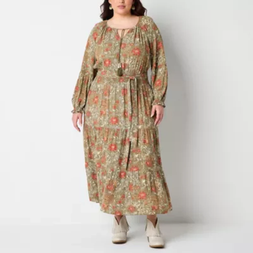 Frye and Co. Womens Long Sleeve Floral Plus Maxi Dress