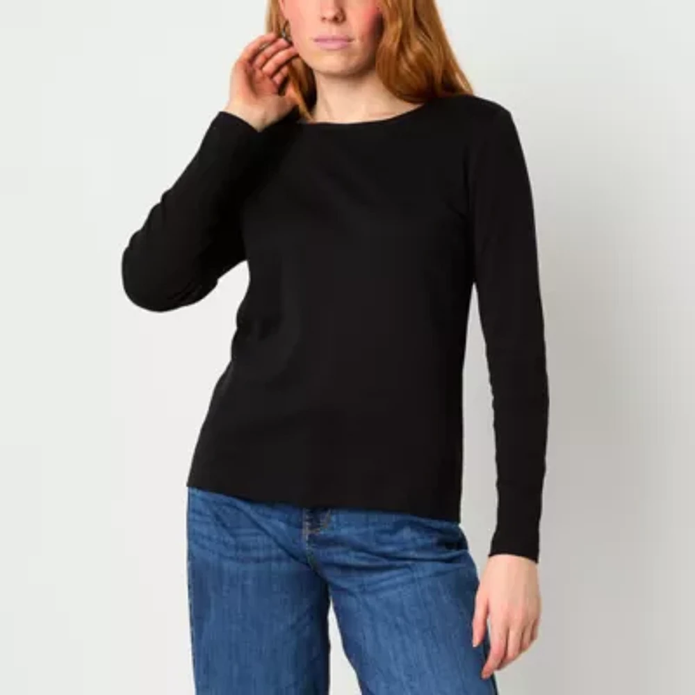 St. John's Bay Womens Crew Neck Long Sleeve T-Shirt