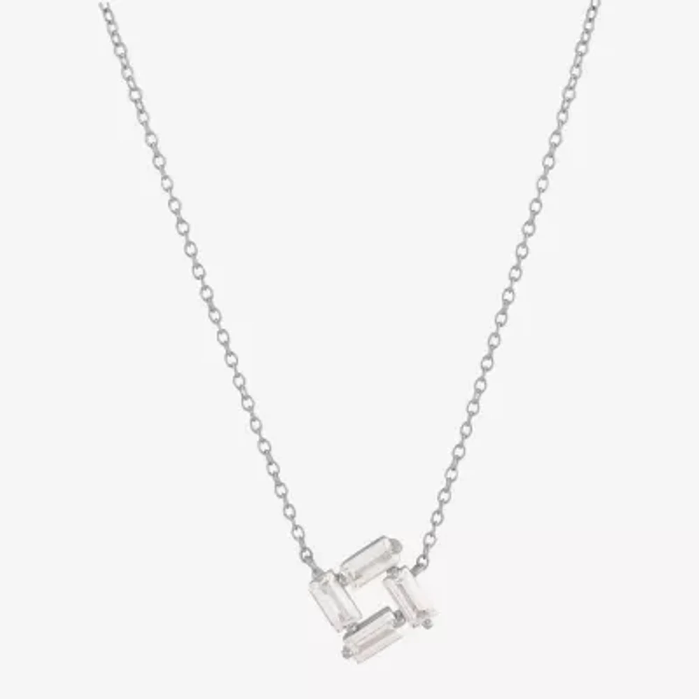 Womens Lab Created White Sapphire Sterling Silver Square 18 Inch Pendant Necklace