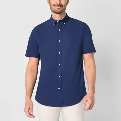 St. John's Bay Mens Performance Stretch Fabric Short Sleeve Classic Fit Button-Down Shirt
