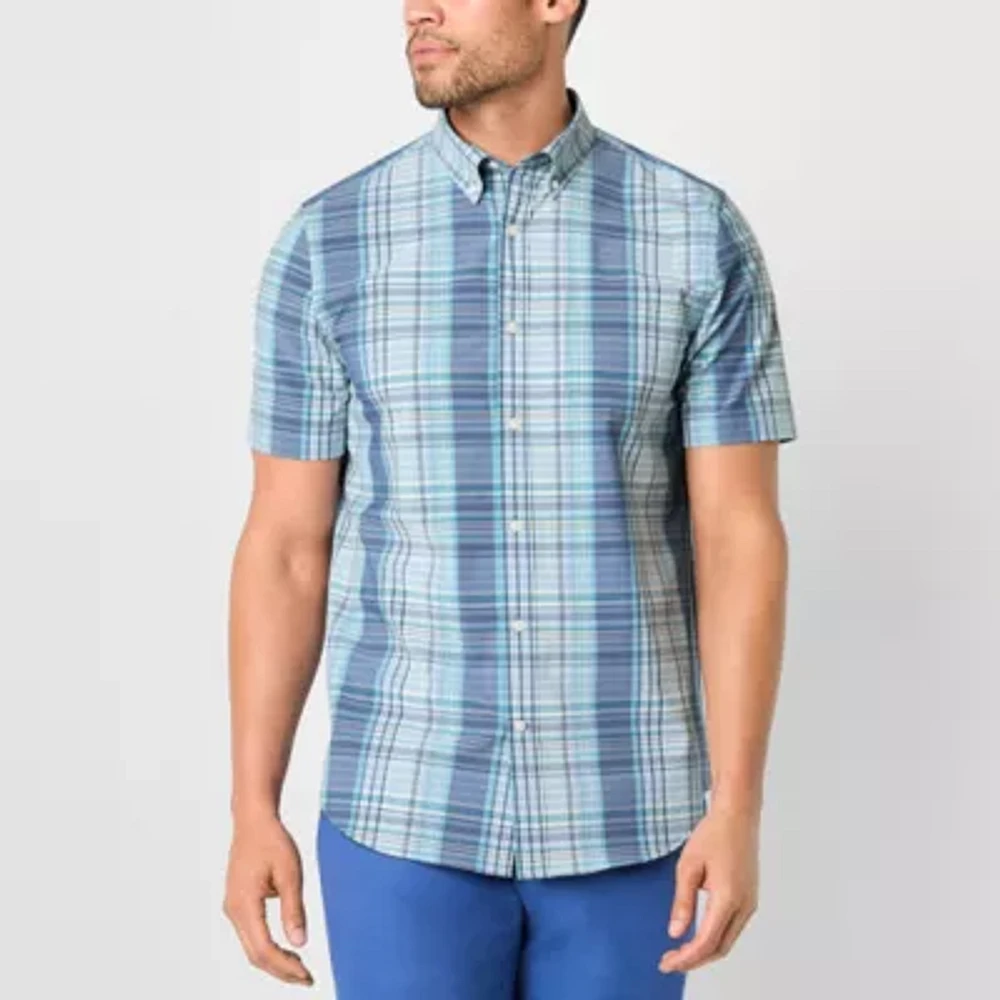 St. John's Bay Performance Mens Short Sleeve Classic Fit Stretch Fabric Button-Down Shirt
