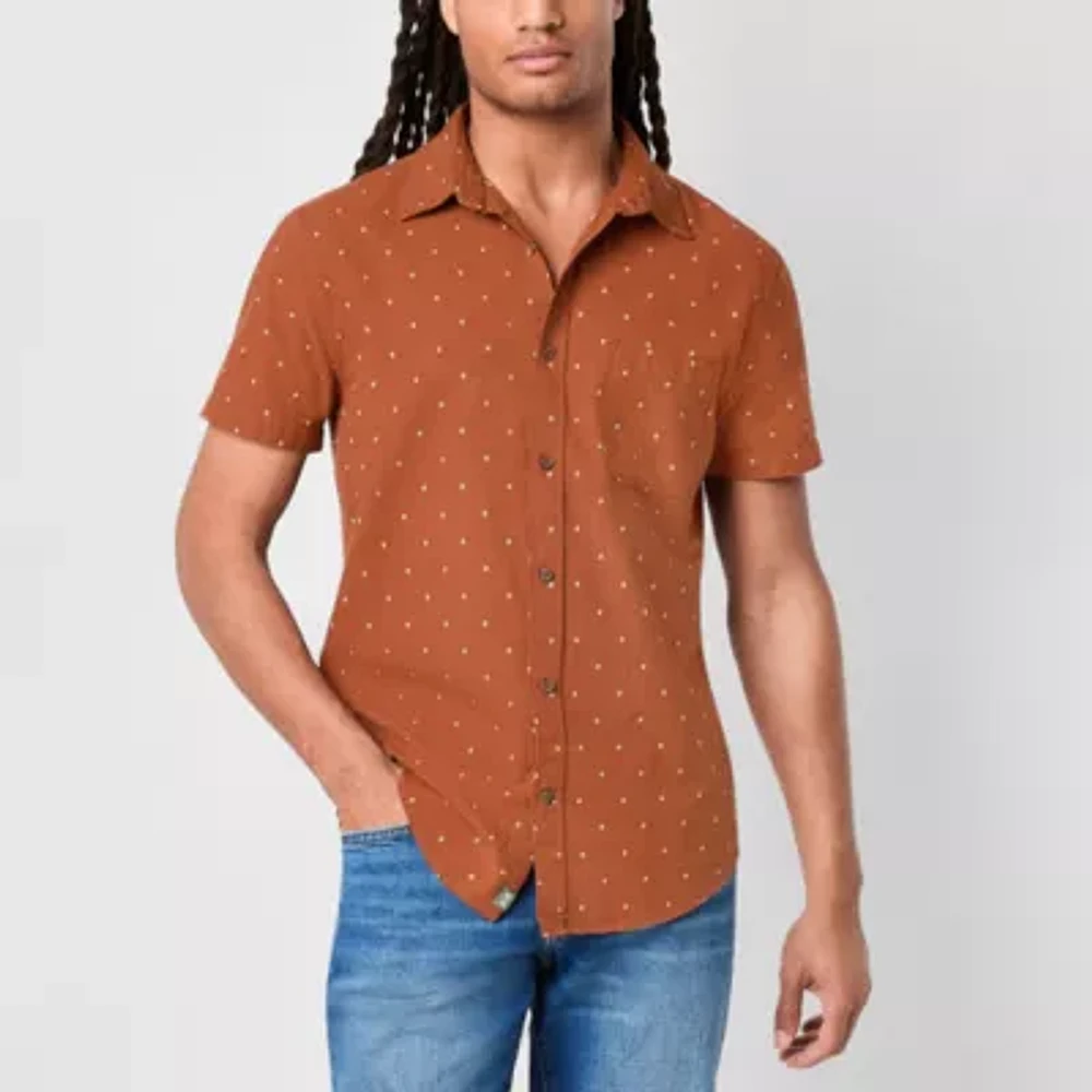 mutual weave Mens Short Sleeve Regular Fit Button-Down Shirt