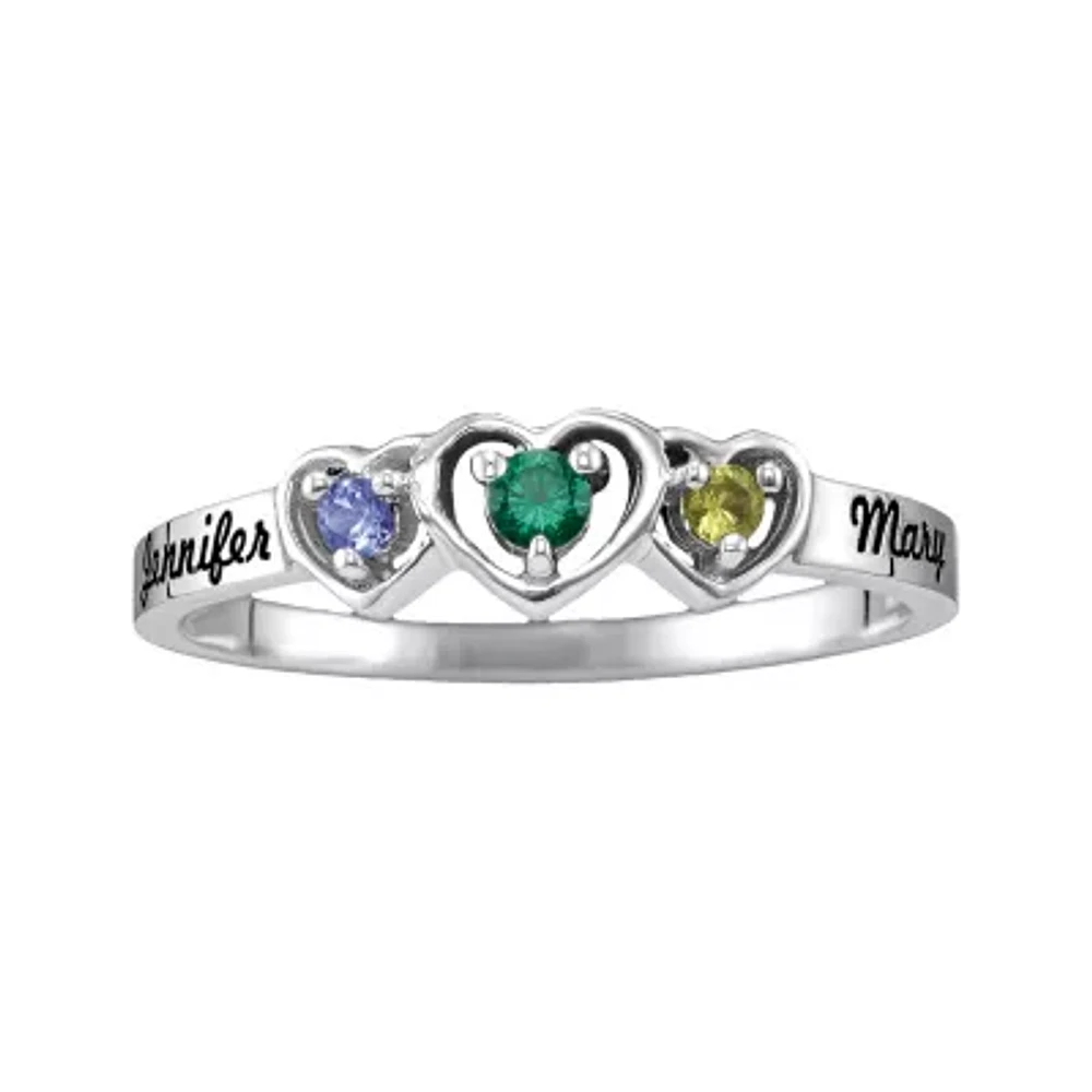 Personalized Womens Genuine 14K Gold Heart 3-Stone Cocktail Ring