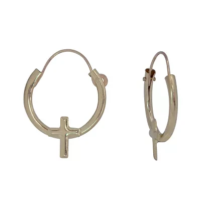 Girls 14K Gold 12mm Cross Hoop Earrings