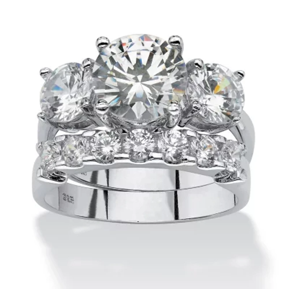 DiamonArt® Womens 5 1/2 CT. T.W. White Cubic Zirconia Platinum Over Silver Round Bridal Set