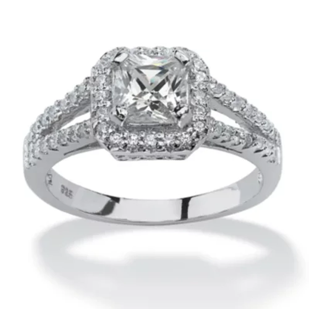DiamonArt® Womens 1 5/8 CT. T.W. White Cubic Zirconia Platinum Over Silver Square Engagement Ring