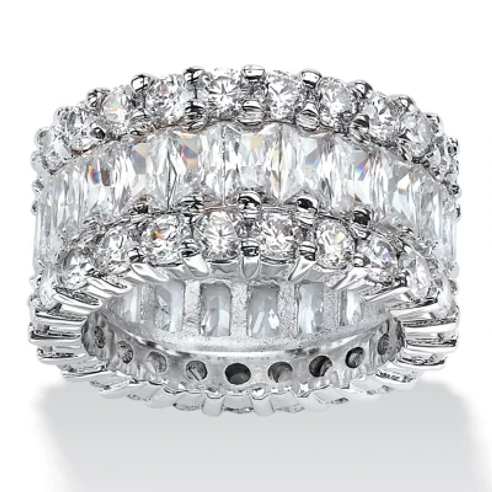 DiamonArt® 12MM White Cubic Zirconia Platinum Over Silver Rectangular Band
