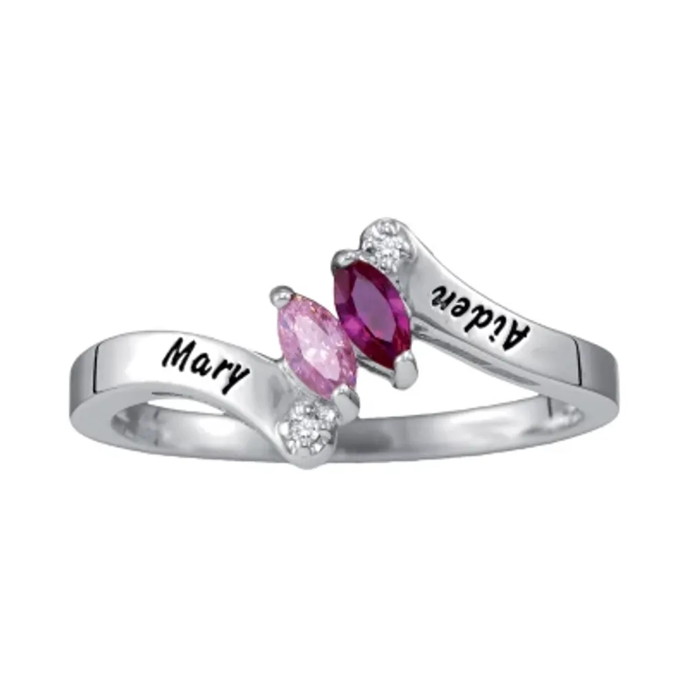 Personalized Womens Simulated Sterling Silver Bypass Cocktail Ring