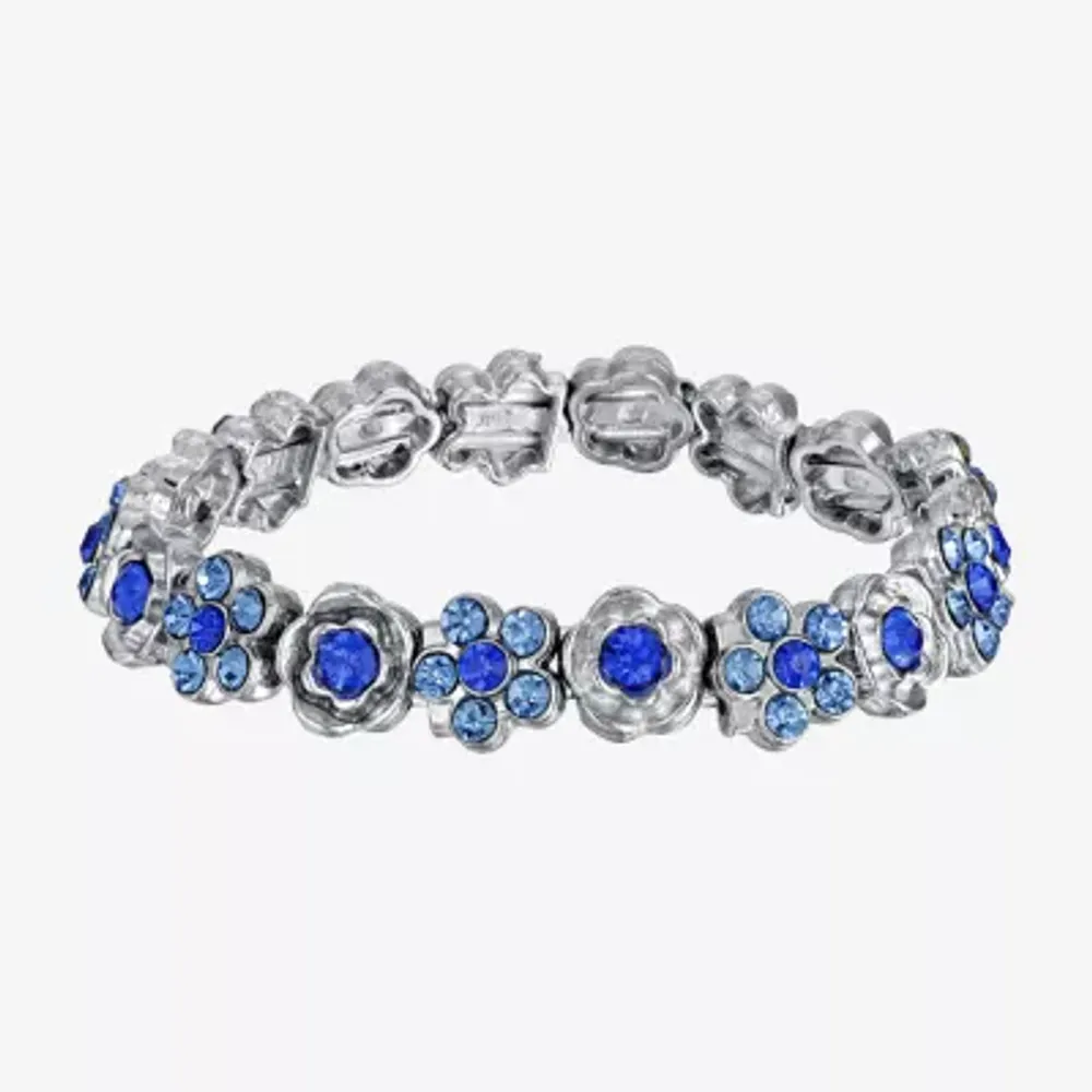 1928 Silver Tone Womens Blue Flower Stretch Bracelet