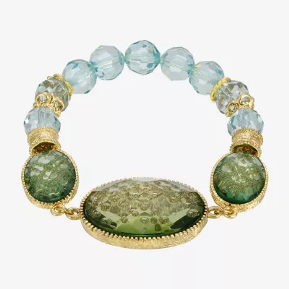 1928 Gold Tone Womens Green Stretch Bracelet
