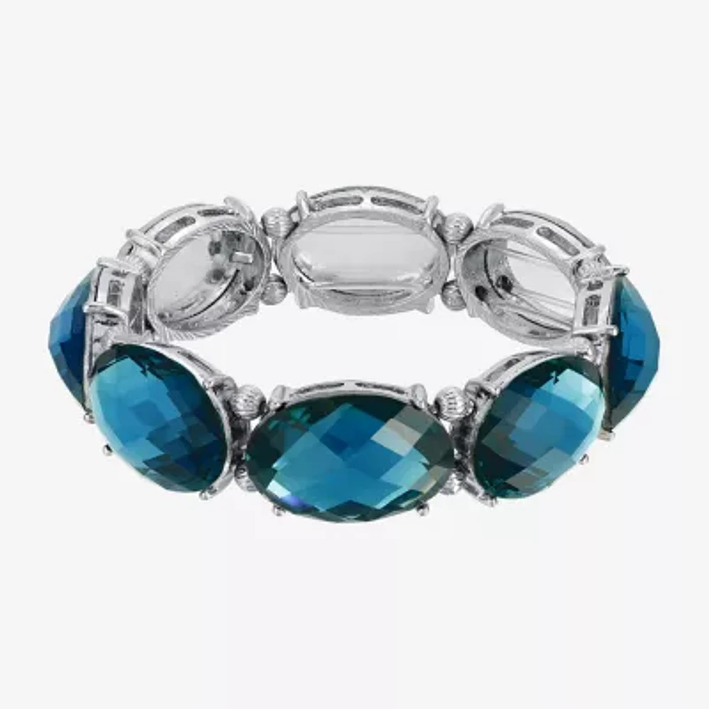1928 Silver Tone Womens Blue Stretch Bracelet