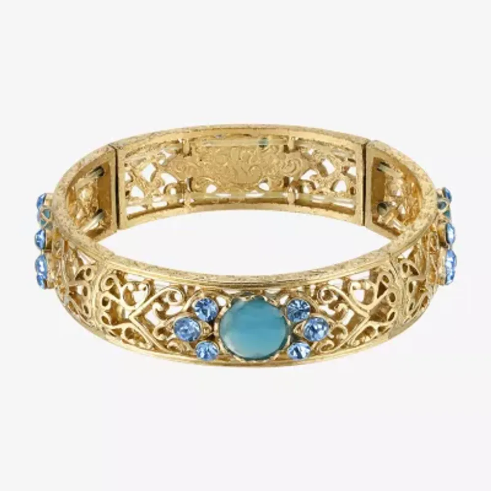 1928 Gold-Tone Womens Blue Mother Of Pearl Stretch Bracelet