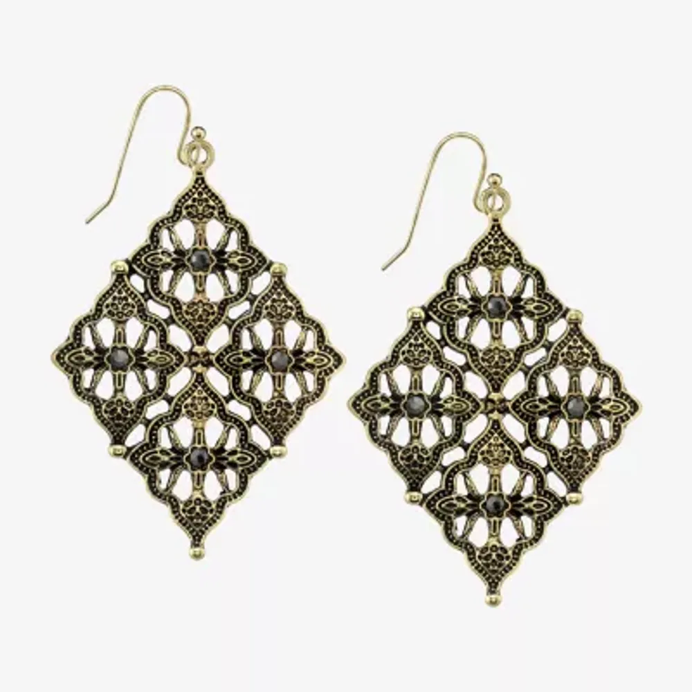 1928 Gold Tone Womens Gray Diamond Drop Earrings