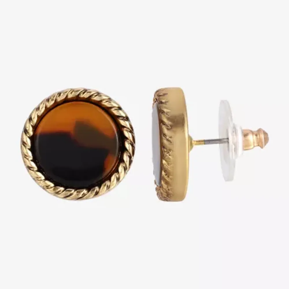 1928 Gold-Tone Brown 15.5mm Round Stud Earrings