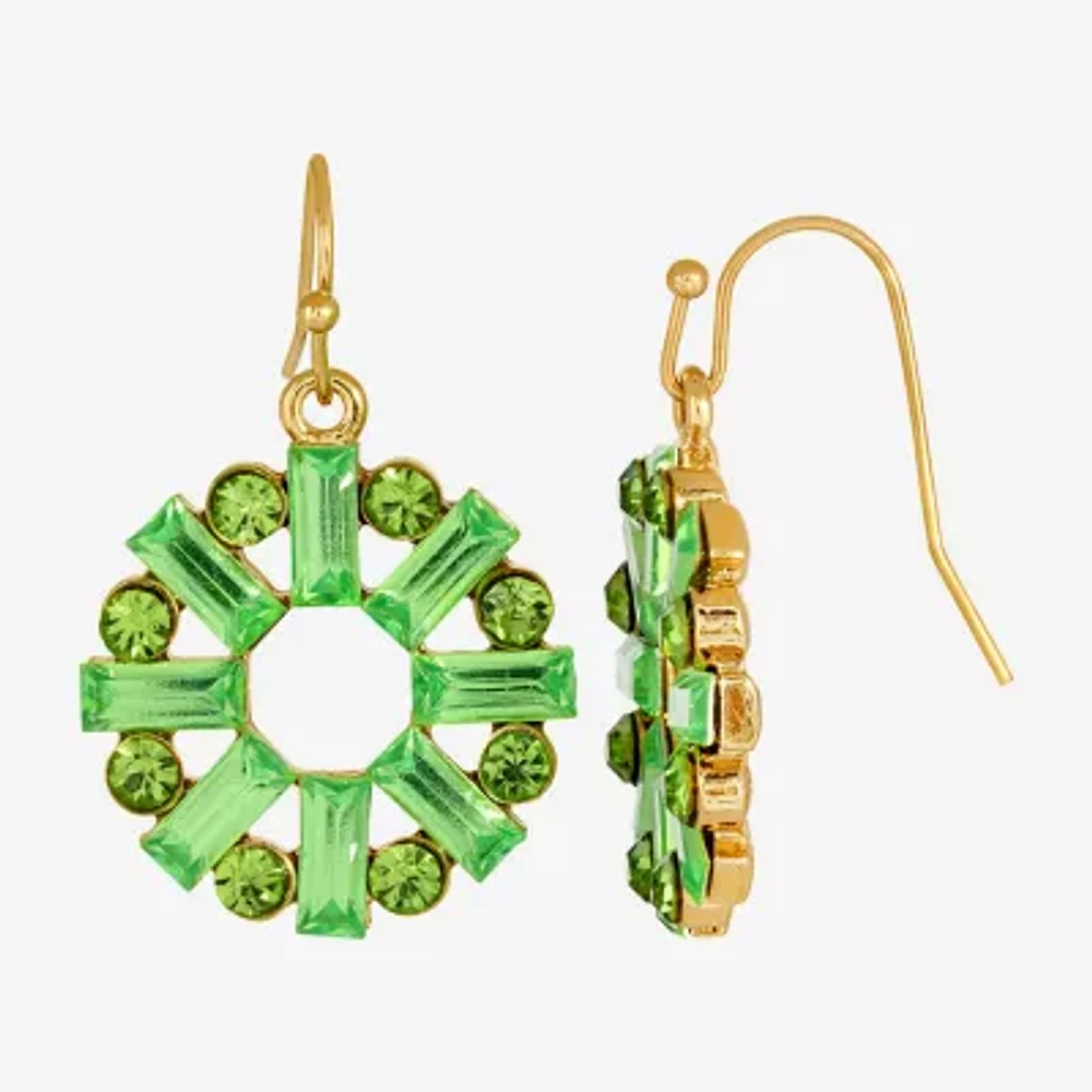 1928 Gold-Tone Womens Green Round Drop Earrings
