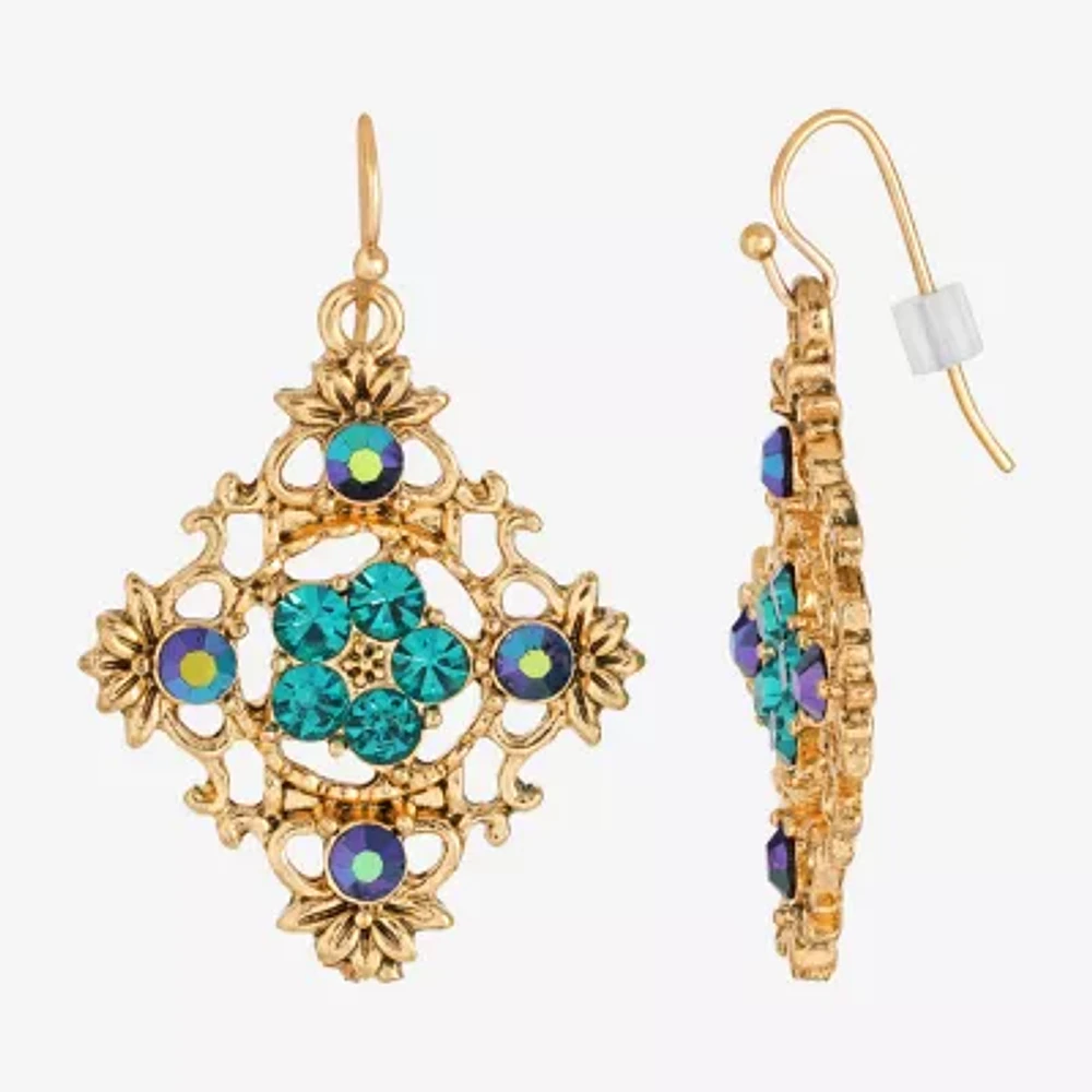 1928 Gold-Tone Womens Blue Crystal Drop Earrings