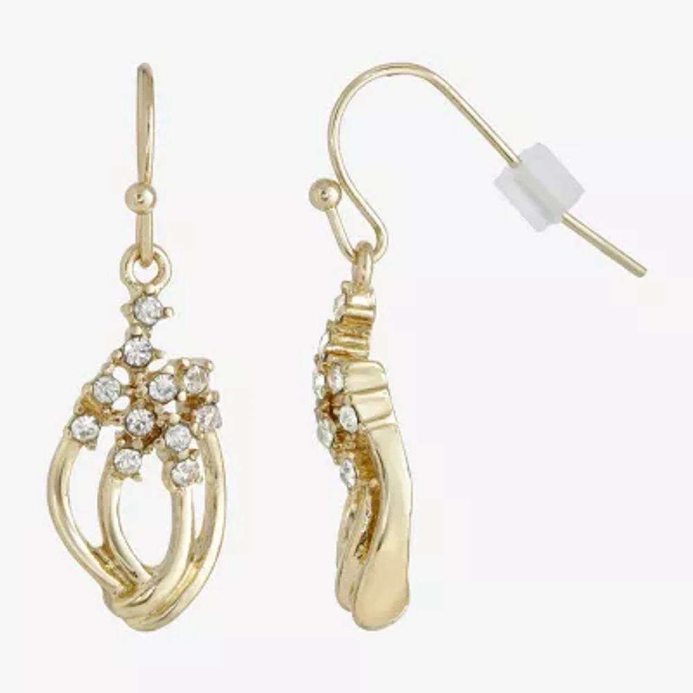 1928 Gold-Tone Womens Crystal Drop Earrings