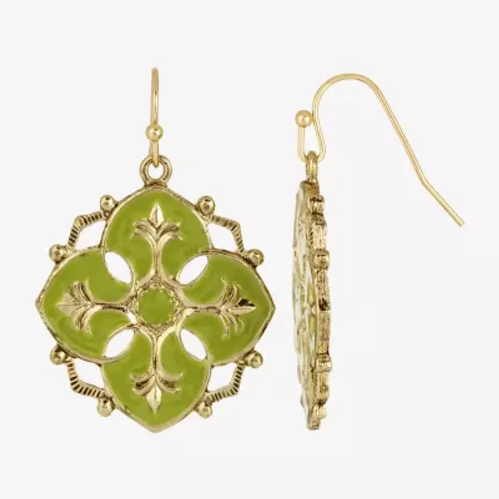 1928 Gold-Tone Womens Green Drop Earrings