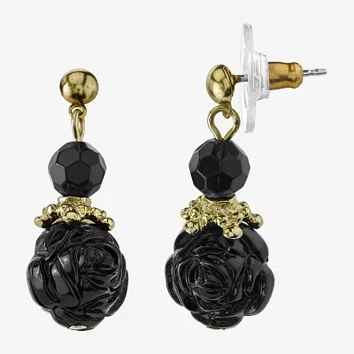 1928 Gold-Tone Womens Black Flower Drop Earrings
