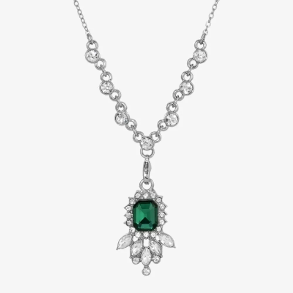 1928 Silver-Tone Womens Crystal Alloy 16 Inch Pendant Necklace