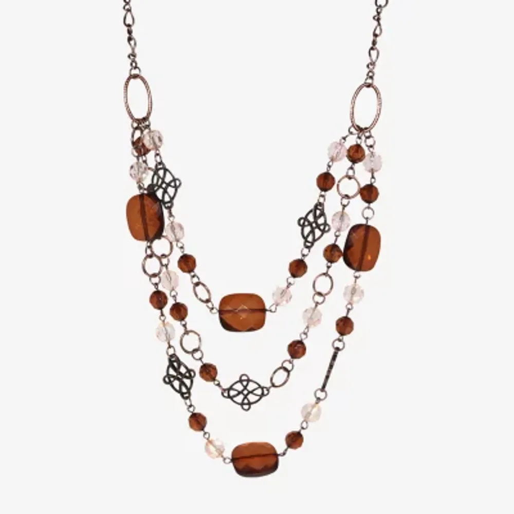 1928 Copper-Tone Womens Brown 18 Inch Beaded Necklace
