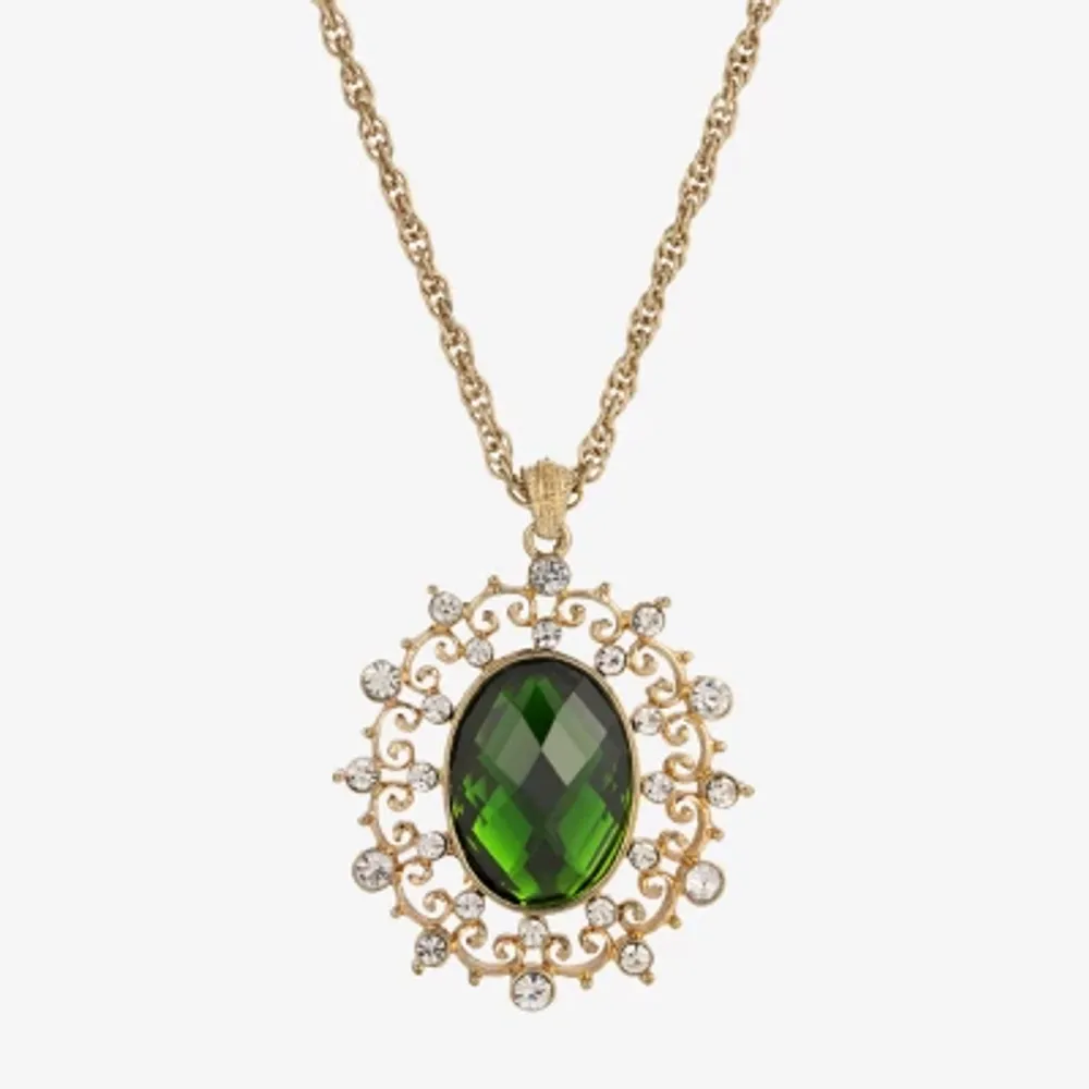 1928 Gold-Tone Womens Crystal Alloy Oval 16 Inch Pendant Necklace