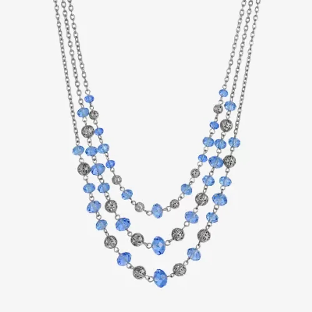 1928 Silver-Tone Womens Blue 16 Inch Beaded Necklace