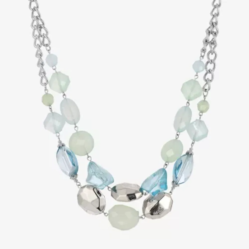 1928 Silver-Tone Womens Blue 18 Inch Beaded Necklace