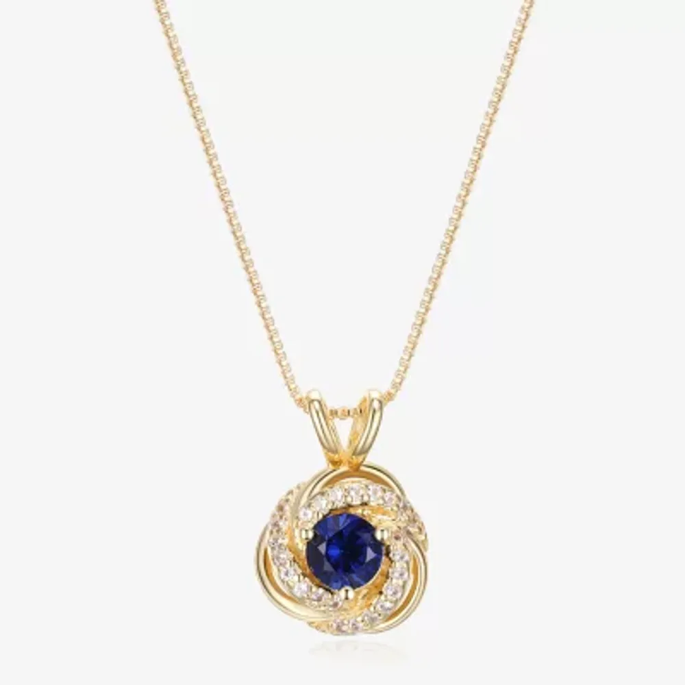 Womens Lab Created Blue Sapphire 18K Gold Over Silver 18 Inch Pendant Necklace