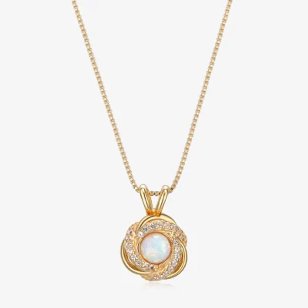 Womens Lab Created White Opal 18K Gold Over Silver 18 Inch Pendant Necklace