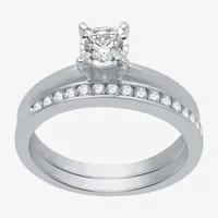 Women's 1/2 CT.T.W. Natural Diamond Round Solitaire Ring and Channel Band Bridal Set 10K Gold